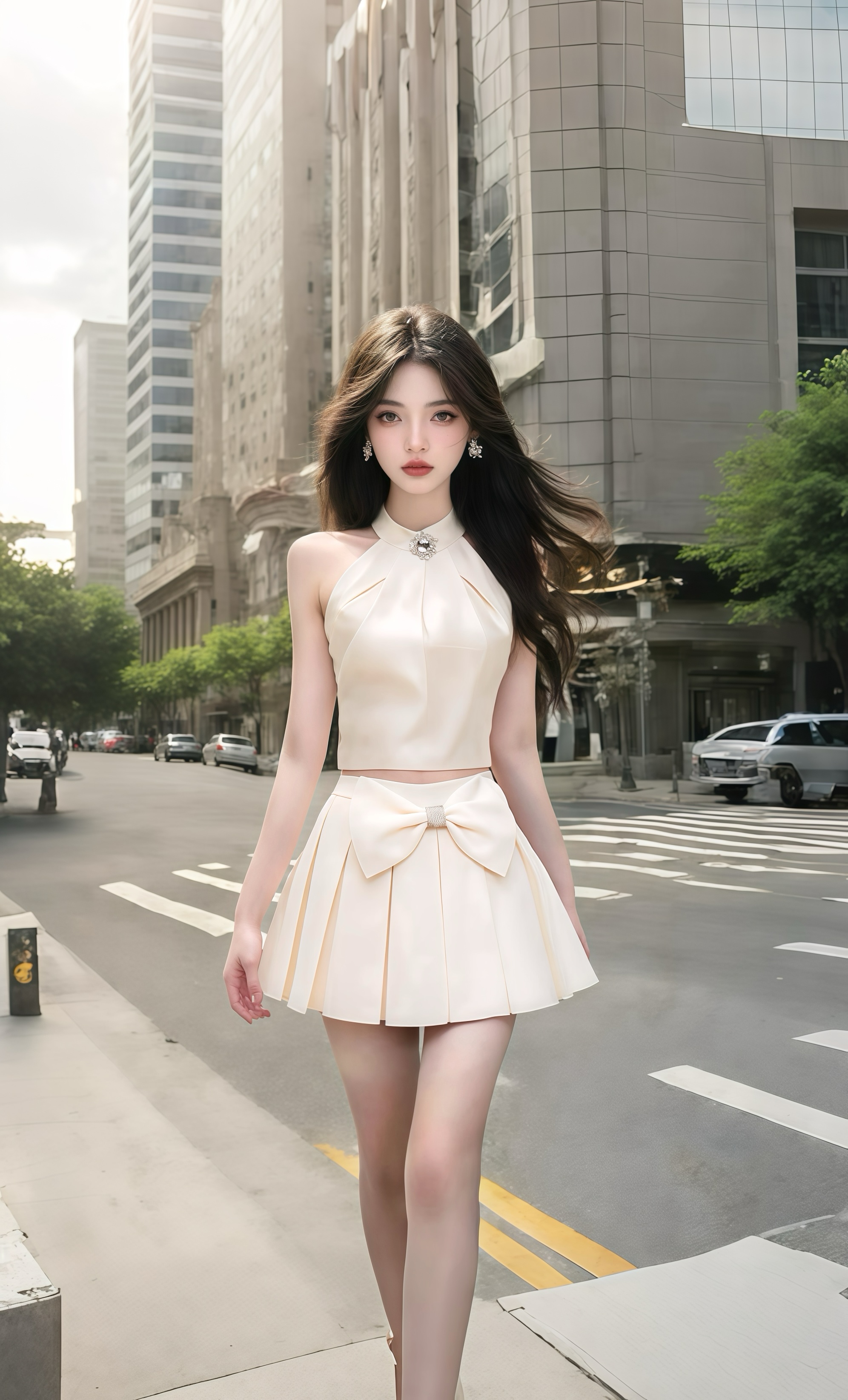 LN76211#夏季新款时尚杏色圆领上衣+杏色百搭半身裙女高级氛围感穿搭