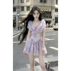 夏季新款高端大气温柔风V领设计感收腰连衣裙女时尚轻奢优雅小众