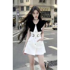 批发夏季2025新款温柔轻熟风<b class='q'>高端</b>V领拼接设计感短袖<b class='q'>连衣裙</b>氛围感女装