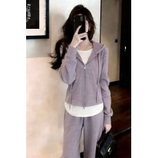 批发【慵懒假两件2.0】2026设计师新款时尚卫衣<b class='q'>外套</b>+裤子两件套装女装