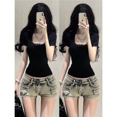 批发美式水洗辣妹复古超短牛仔裤女夏季低腰小众设计感百搭<b class='q'>热裤</b>短裤子