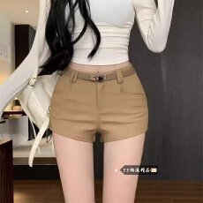 批发原版 S-4XL美式复古咖休闲短裤高腰弹力修身辣妹紧身a字包臀<b class='q'>热裤</b>