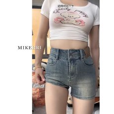 批发大码复古百搭牛仔短裤女夏季2025年设计感高腰显瘦小个子直筒<b class='q'>热裤</b>