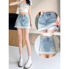 批发韩版高腰蕾丝千禧辣妹牛仔短裤女夏季薄款百搭显瘦A字包臀<b class='q'>热裤</b>子