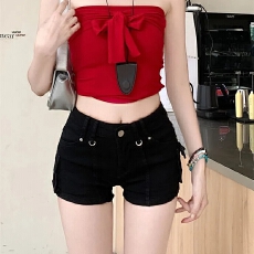 批发大码美式复古做旧高腰牛仔裤夏辣妹别致修身显瘦<b class='q'>热裤</b>ins潮流短裤