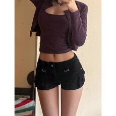 批发大码美式复古做旧高腰牛仔裤夏辣妹别致修身显瘦<b class='q'>热裤</b>ins潮流短裤