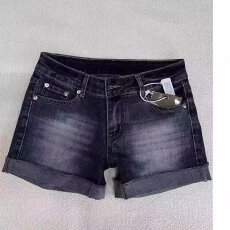 批发美式复古水洗磨白深蓝<b class='q'>色</b>卷边牛仔短裤女夏季辣妹低腰弹力包臀<b class='q'>热裤</b>