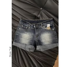 批发美式复古水洗磨白深蓝<b class='q'>色</b>卷边牛仔短裤女夏季辣妹低腰弹力包臀<b class='q'>热裤</b>