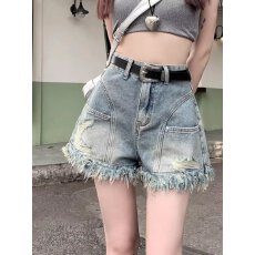 批发破洞流苏牛仔短裤女夏季高腰大码胖MM显瘦毛边辣妹a字阔腿<b class='q'>热裤</b>潮