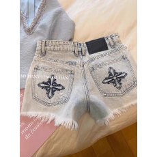 批发做旧水洗刺绣毛边牛仔短裤女夏2024新款高腰直筒甜酷辣妹a字<b class='q'>热裤</b>