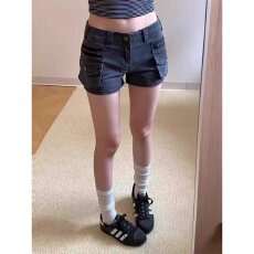 批发水洗做旧A字高腰牛仔短裤女夏季新款小个子辣妹紧身弹力包臀<b class='q'>热裤</b>