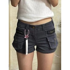 批发大码美式复古工装口袋牛仔超短裤女夏新款辣妹百搭显瘦a字<b class='q'>热裤</b>潮
