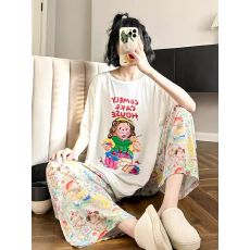 批发<b class='q'>莫代尔</b> 裤子四面弹日系卡通油画<b class='q'>睡衣</b>女夏季短袖长裤冰丝家居服