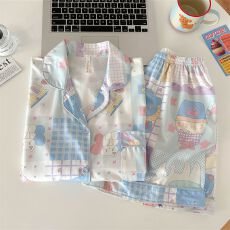 批发实拍冰丝 韩系ins甜美卡通睡衣<b class='q'>女</b>夏季短袖2026新款夏天家居服