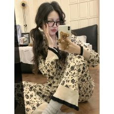 批发实拍仿棉 法式复古<b class='q'>碎花</b>睡衣女2025年新款长袖蕾丝套装家居服
