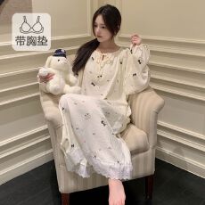 批发2025秋<b class='q'>冬</b>季150克云朵棉宽松大版长袖睡裙休闲家居服