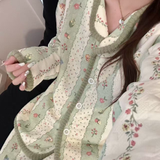 批发官图 空气<b class='q'>棉</b> 韩版冬季新款<b class='q'>睡衣</b>女甜美碎花夹层加厚长袖家居服