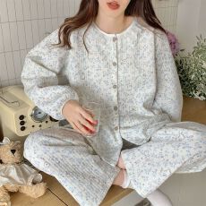 批发【实拍】空气<b class='q'>棉</b> 韩系甜美蓝色碎花兔子<b class='q'>睡衣</b>女秋冬保暖加厚家居服