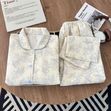 实拍空气棉230g 韩国甜美碎花夹层睡衣女秋冬保暖加厚