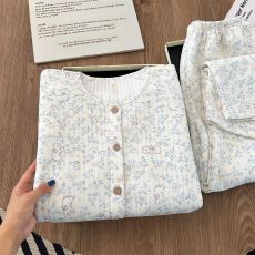 实拍空气棉230g 少女甜美碎花兔子睡衣女秋冬加厚圆领家居服