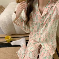 批发实拍云朵棉睡衣女2026新款云朵棉春秋季粉色碎花长袖家居服套装