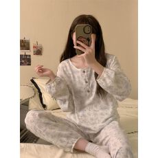 批发【实拍】云朵棉 甜美小碎花长袖睡衣女春秋季可爱圆领家居服套装