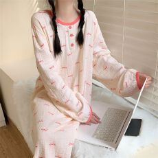 批发【实拍】仿棉 2026年新款睡衣女长袖睡裙蝴蝶结家居服甜美可爱