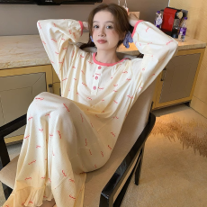 批发官图仿棉 2026年新款睡衣女长袖睡裙蝴蝶结家居服甜美可爱