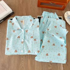 批发【实拍】云朵<b class='q'>棉</b> 甜美温柔风蓝色小熊<b class='q'>睡衣</b>女春秋2026新款薄款开衫