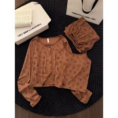 批发实拍 春秋季新款<b class='q'>睡衣</b>女高级感kt猫家居服<b class='q'>三件套</b>带胸垫外穿