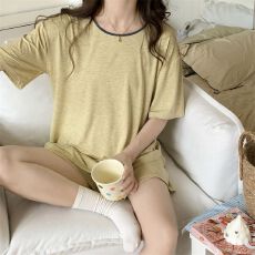 实拍莫代尔 韩国ins甜美风人棉带胸垫睡衣2026夏季短袖短裤