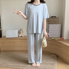 实拍彩棉莫代尔 韩国ins甜美风人棉带胸垫睡衣2026夏季短袖长裤