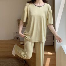 实拍彩棉莫代尔 韩国ins甜美风人棉带胸垫睡衣2026夏季短袖长裤