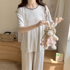 实拍彩棉莫代尔 韩国ins甜美风人棉带胸垫睡衣2026夏季短袖长裤