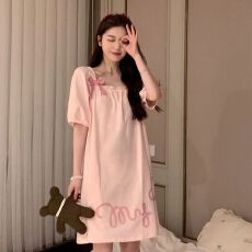 批发仿棉 睡衣女<b class='q'>夏</b>季2026新款网红中长款睡裙蝴蝶结家居服ins风