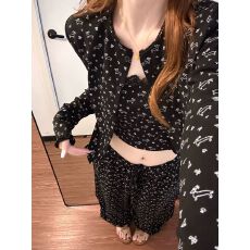 网图  仿棉#秋季新款甜美腊肠狗长袖睡衣女纯欲风家居服三件套