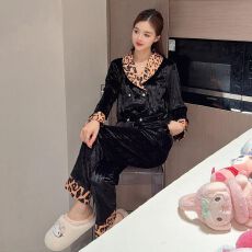 网图爆款 金钻绒 大翻领睡衣女冬季款家居服套装