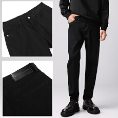 批发2025春秋潮款男士百搭纯色直筒百搭弹力基础水洗黑色牛仔裤