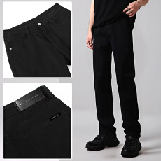 批发2025春秋潮款男士百搭纯色直筒百搭弹力基础水洗黑色牛仔裤