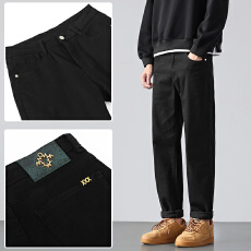 批发2025春秋潮款男士百搭纯色直筒百搭弹力基础水洗黑色牛仔裤