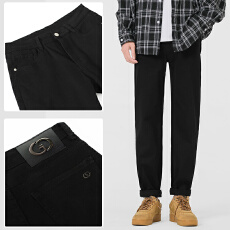 批发2025春秋潮款男士百搭纯色直筒百搭弹力基础水洗黑色牛仔裤