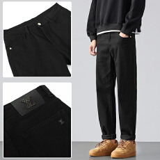 批发2025春秋潮款男士百搭纯色直筒百搭弹力基础水洗黑色牛仔裤