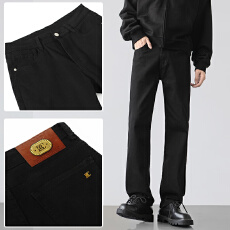 批发2025春秋潮款男士百搭纯色直筒百搭弹力基础水洗黑色牛仔裤