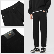 批发2025春秋潮款男士百搭纯色直筒百搭弹力基础水洗黑色牛仔裤