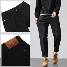 批发2025春秋潮款男士百搭纯色直筒百搭弹力基础水洗黑色牛仔裤