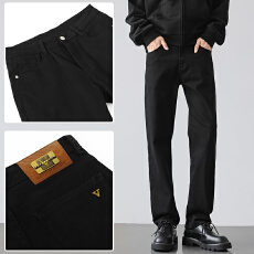 批发2025春秋潮款男士百搭纯色直筒百搭弹力基础水洗黑色牛仔裤