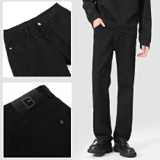 批发2025春秋潮款男士百搭纯色直筒百搭弹力基础水洗黑色牛仔裤