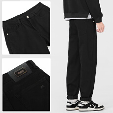 批发2025春秋潮款男士百搭纯色直筒百搭弹力基础水洗黑色牛仔裤