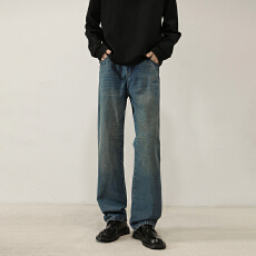 批发复古刺绣直筒牛仔裤男生2025春秋直筒美式男装宽松男裤垂感裤子