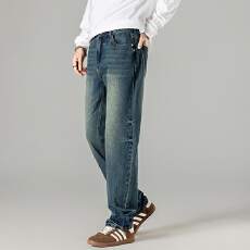 批发2025秋季新款宽松直筒美式百搭潮牌长裤男士vibe风高级垂感牛仔裤